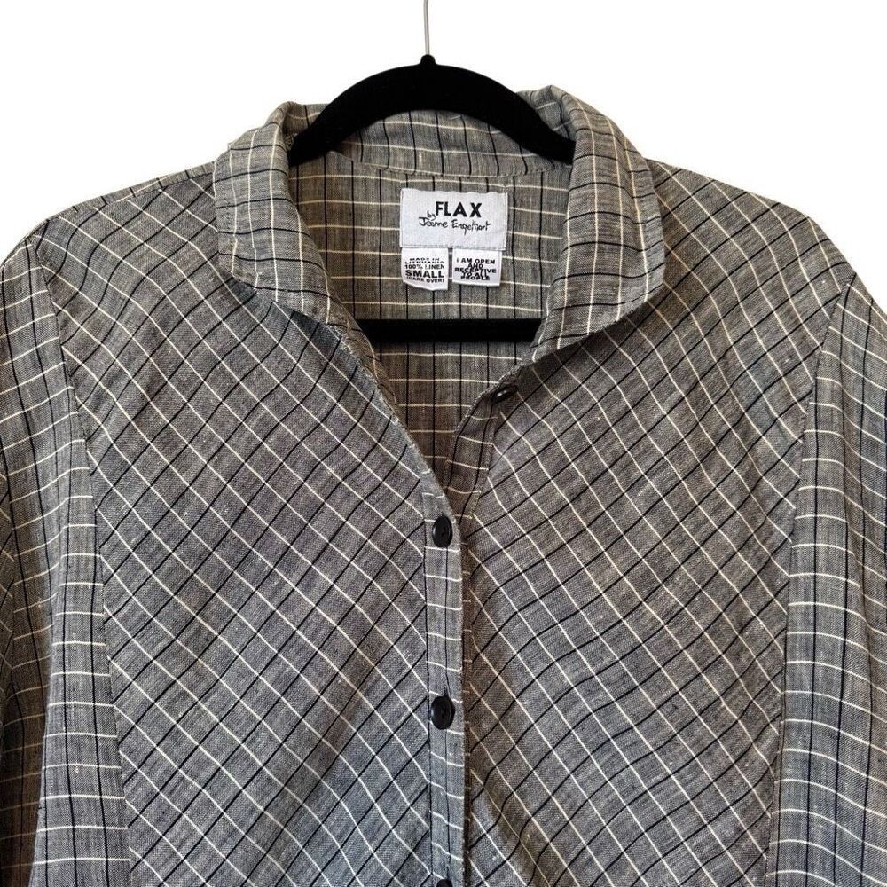 Vintage Flax by Joanne Engelhart Linen Windowpane Plaid Convertible Slv Top Sz S - Picture 3 of 13